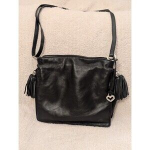 Vintage Brighton Soft Black Leather Shoulder Bag Heart Charm And Tassles U270711